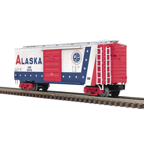 Pullman Standard PS-1 40' Boxcar - 3-Rail - Ready to Run - Premier -- Alaska Railroad #10076 (Fantasy America 250 Scheme, white, red, blue)