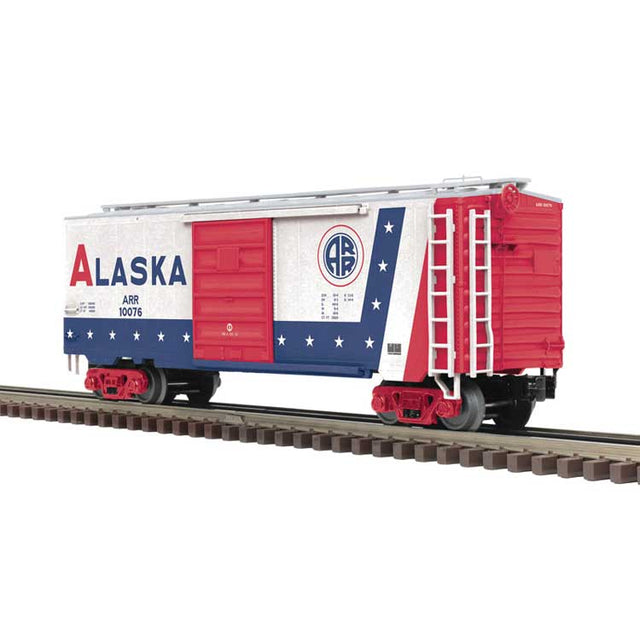 Pullman Standard PS-1 40' Boxcar - 3-Rail - Ready to Run - Premier -- Alaska Railroad #10076 (Fantasy America 250 Scheme, white, red, blue)