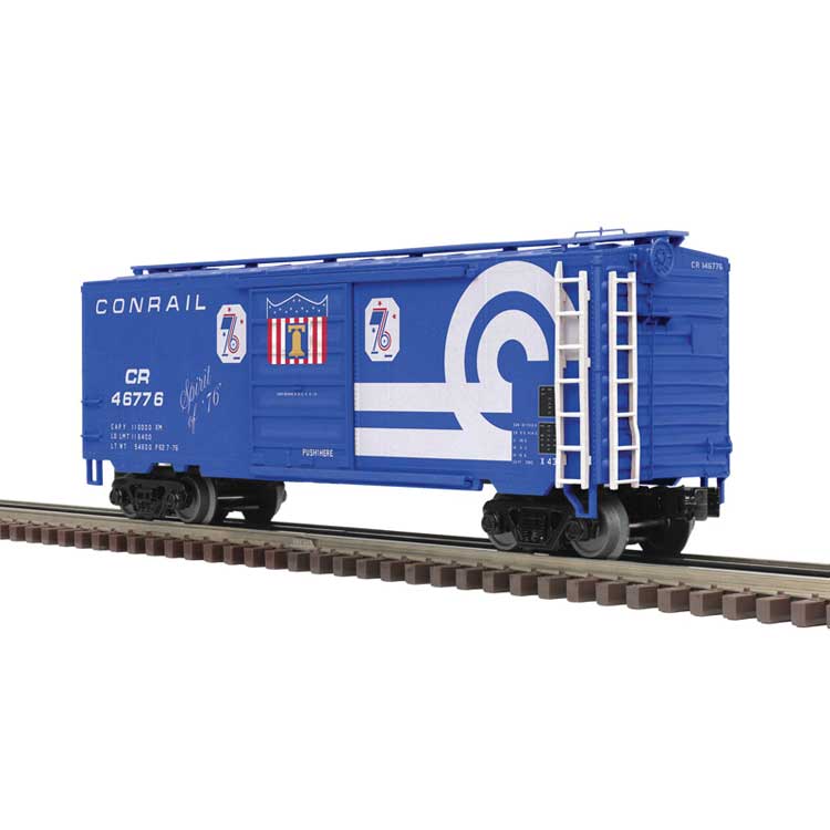 Pullman Standard PS-1 40' Boxcar - 3-Rail - Ready to Run - Premier -- Conrail #(Fantasy America 250 Scheme, blue, white, red)