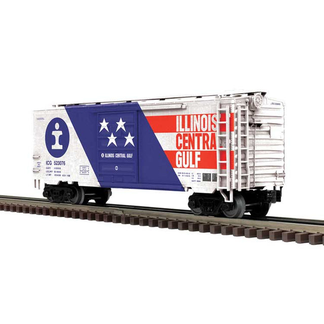 Pullman Standard PS-1 40' Boxcar - 3-Rail - Ready to Run - Premier -- Illinois Central Gulf #523076 (Fantasy America 250 Scheme, white, red, blue)