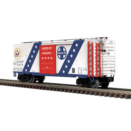 Pullman Standard PS-1 40' Boxcar - 3-Rail - Ready to Run - Premier -- Santa Fe #11776 (Fantasy America 250 Scheme, white, red, blue)