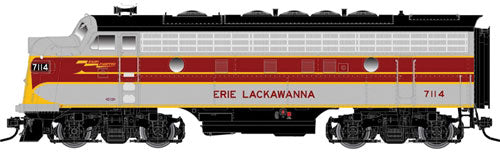 EMD F7A Early Phase 1 Single Headlight - 3-Rail - Unpowered -- Erie Lackawanna #7124 (gray, maroon, yellow)