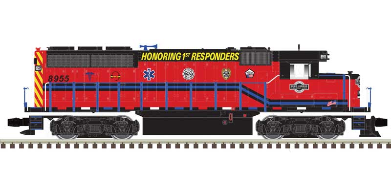 EMD GP40 - 3-Rail - Proto-Sound 3.0 - Premier -- Port Harbor 8955 (1st Responders, red, white, blue, black)