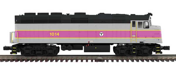 EMD F40PH - 3-Rail - Proto-Sound 3.0 - Premier -- Massachusetts Bay Transit Authority MBTA #1014 (silver, purple, yellow)