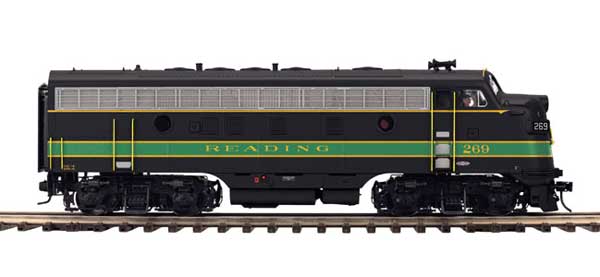 EMD F7A Early Phase I - 2-Rail - Unpowered - Master(R) -- Reading #266A (black, green, yellow)