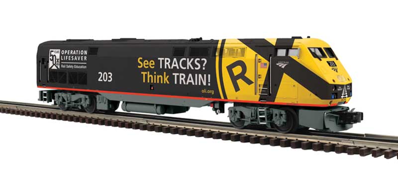 GE P42 Genesis - 2-Rail - DCC/Proto-Sound 3.0 - Premier -- Amtrak #203 (Operation Lifesaver 50th Anniversary, black, yellow)