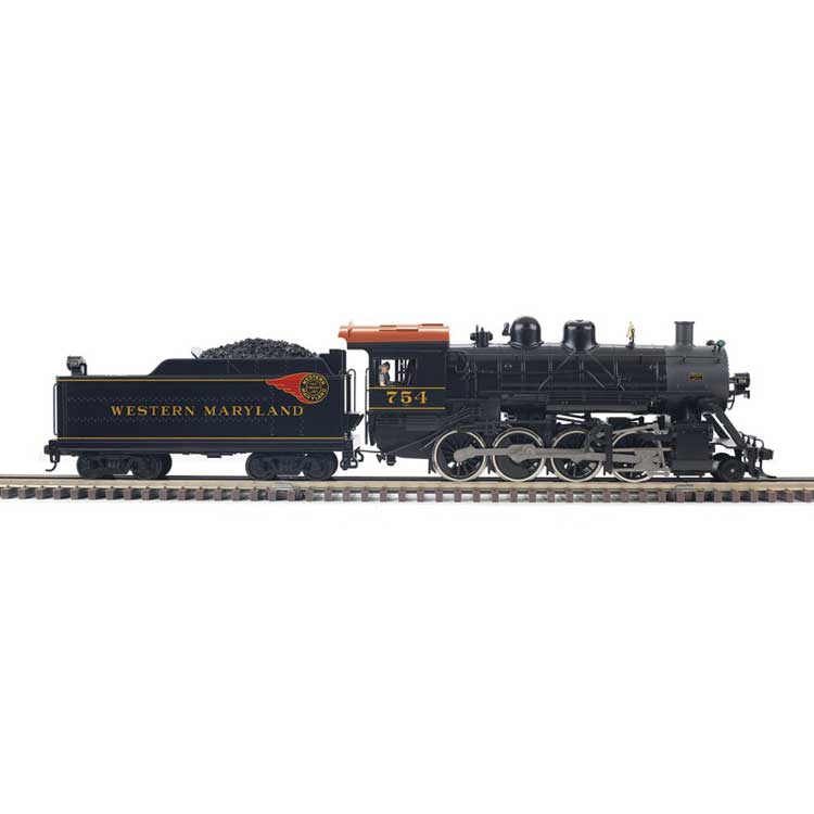2-8-0 Consolidation - 3-Rail - Proto-Sound 3.0 - Premier -- Western Maryland #754 (black, graphite, Tuscan, Fireball Logo)