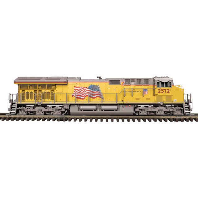 GE ES44AC - 3-Rail - Proto-Sound 3.0 & DCS - Premier(TM) -- Union Pacific #2554 (Armour Yellow, gray, Large US Flag, Building America Lo