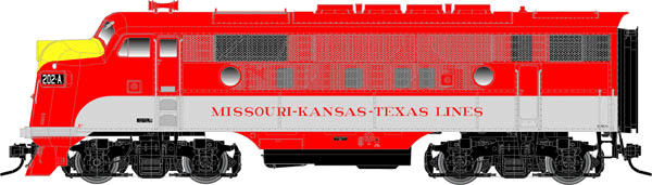 EMD F3A Phase II - 2-Rail w/QSI Sound & DCC - Master(R) Gold -- Missouri-Kansas-Texas #202A (red, silver, yellow)