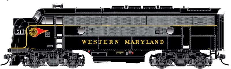EMD F3 Phase II A-A Set - 2-Rail w/QSI Sound & DCC - Master(R) Gold -- Western Maryland