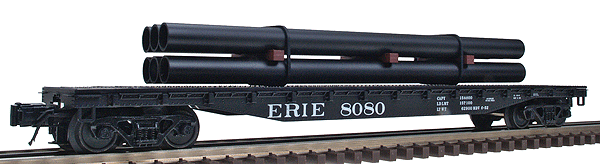52'6" Flatcar w/Pipe Load - 3-Rail - Ready to Run - Trainman(R) -- Erie