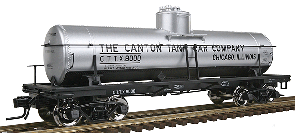 Atlas O Master(R) 8,000-Gallon Tank Car - 2-Rail - Ready to Run -- Canton Tank Car Co. (silver, black, white)