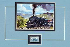 Framed Matted Print w/Stamp -- B&O Train