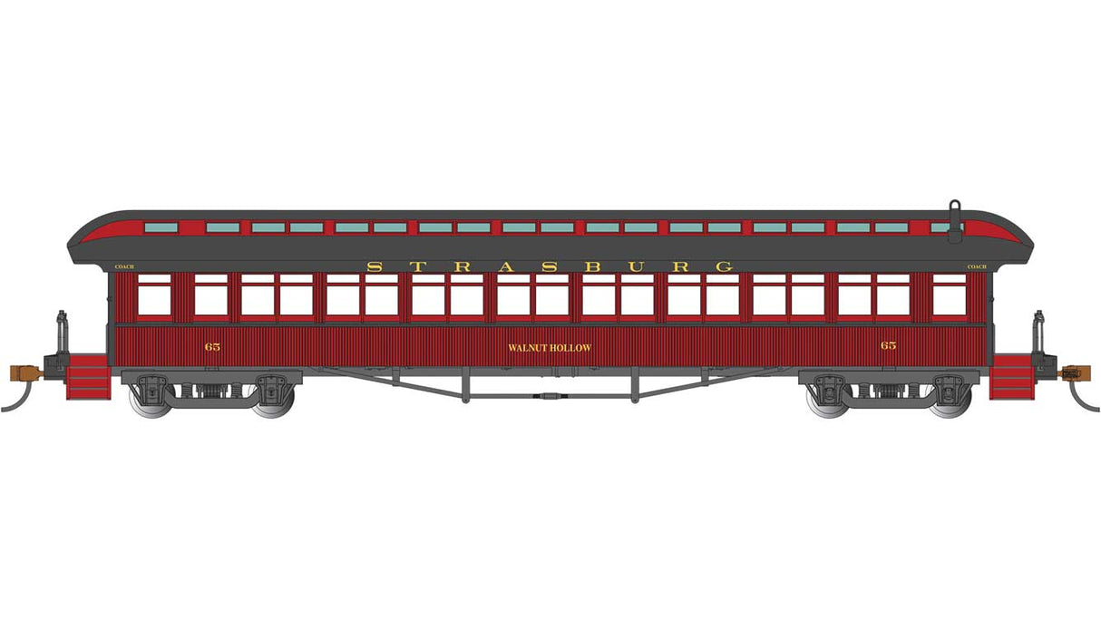 1900s-Era 60' Passenger Car - Ready to Run -- Strasburg Rail Road #65 Walnut Hollow
