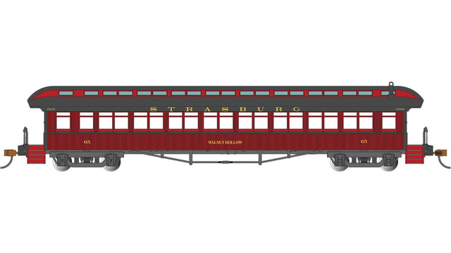 1900s-Era 60' Passenger Car - Ready to Run -- Strasburg Rail Road #65 Walnut Hollow