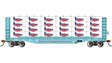 52' Open Centerbeam Flatcar with Lumber Load - Ready to Run -- Bennett Lumber Products #316 (blue, red)