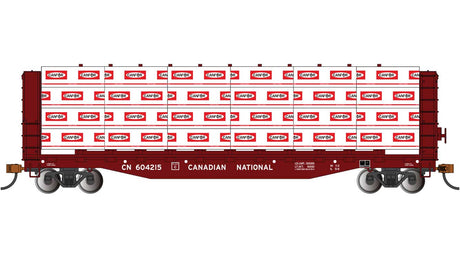 52' Open Centerbeam Flatcar with Lumber Load - Ready to Run -- Canadian National #604215 (Boxcar Red)