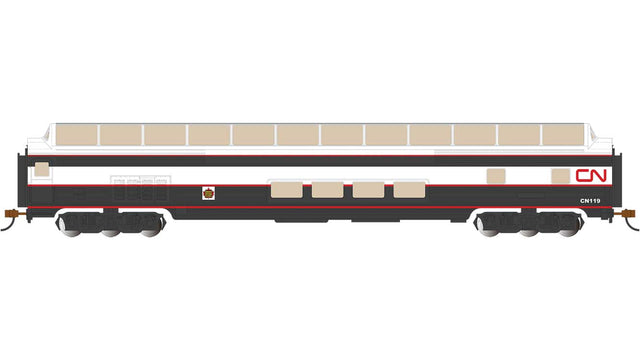 Budd 85' Full-Length Dome with Lights - Ready to Run - Silver Series(R) -- Canadian National #119 (black, white, Noodle Logo)