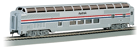 Budd 85' Full-Length Dome w/Lights - Ready to Run - Silver Series(R) -- Amtrak (Phase III, Equal red & blue Stripes)