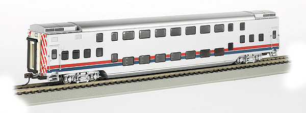 Double-Deck Push/Pull Commuter Car -- Painted, Unlettered (silver w/red & blue stripes)-1