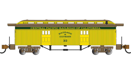 Old-Time Wood Baggage Car - Ready to Run -- Central Pacific #32 (yellow, green)