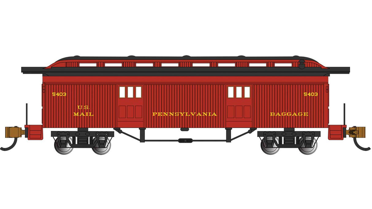 Old-Time Wood Baggage Car - Ready to Run -- Pennsylvania Railroad #5403 (red, black)