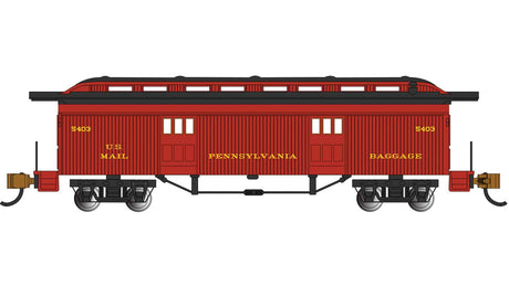 Old-Time Wood Baggage Car - Ready to Run -- Pennsylvania Railroad #5403 (red, black)