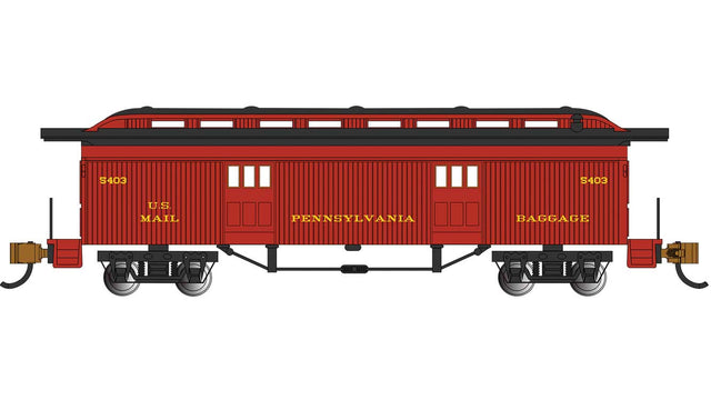 Old-Time Wood Baggage Car - Ready to Run -- Pennsylvania Railroad #5403 (red, black)