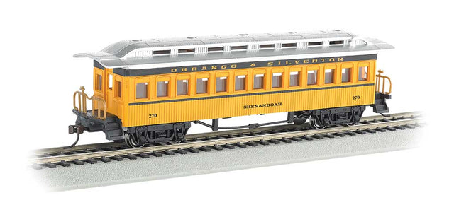 1860 - 1880 Wood Coach - Ready to Run - Silver Series(R) -- Durango & Silverton #257 "Shenandoah" (yellow, silver)