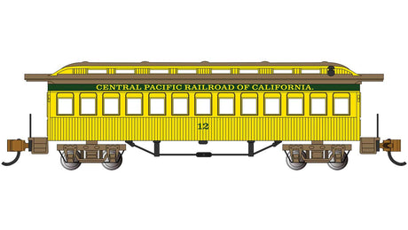 Old-Time Wood Coach - Ready to Run -- Central Pacific #12 (yellow, green)