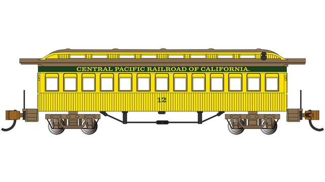 Old-Time Wood Coach - Ready to Run -- Central Pacific #12 (yellow, green)