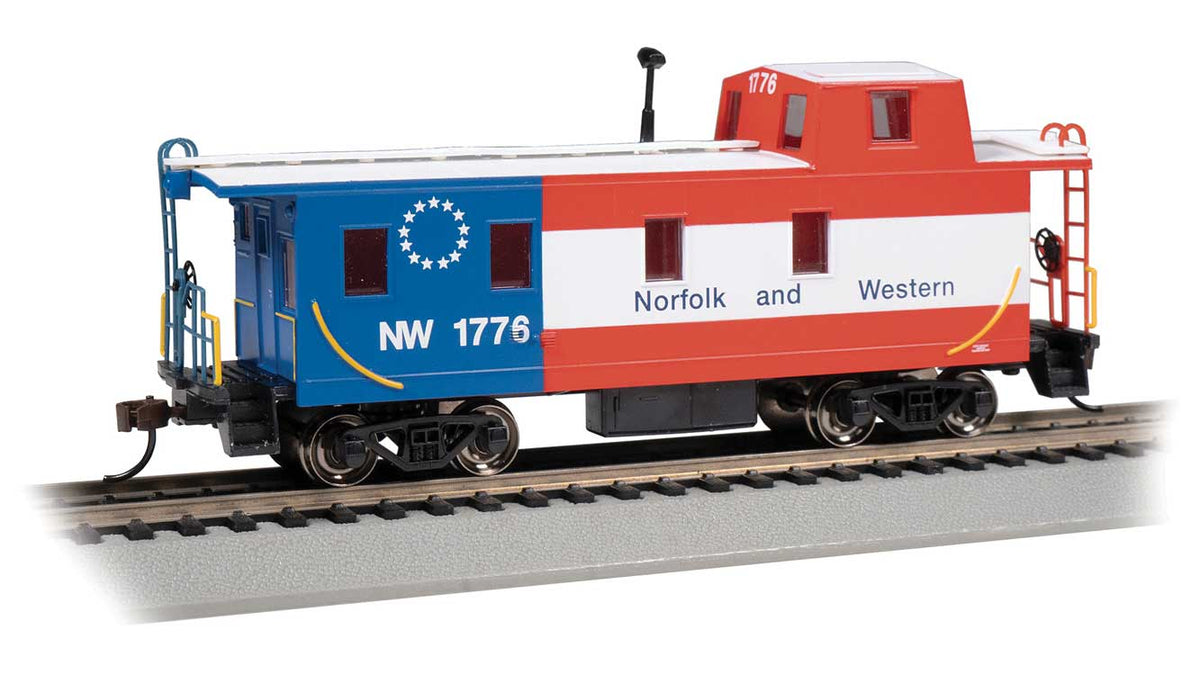 Slanted Offset-Cupola Caboose - Ready to Run -- Norfolk & Western #1776 (Bicentennial Scheme; red, white, blue)