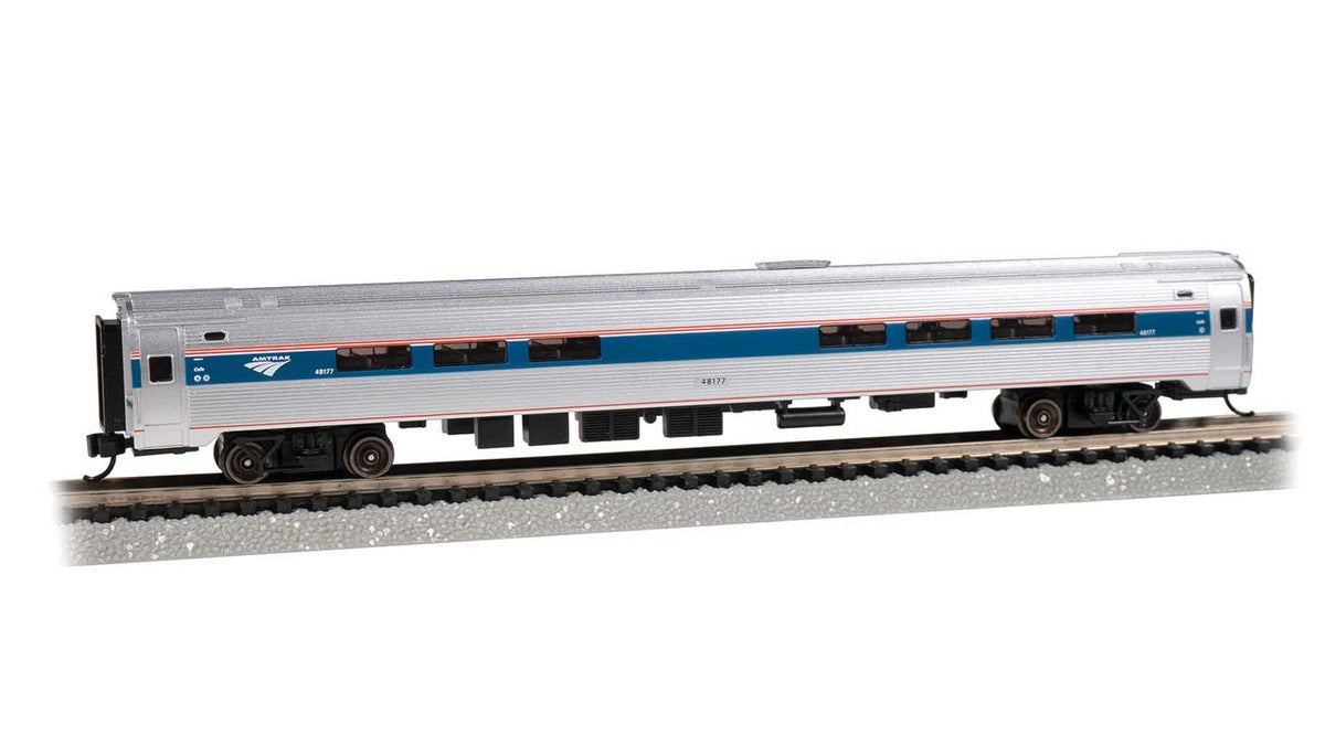 Budd Amfleet I Cafe Diner with Lighting - Ready to Run -- Amtrak (Phase VI, silver, blue, red, white)