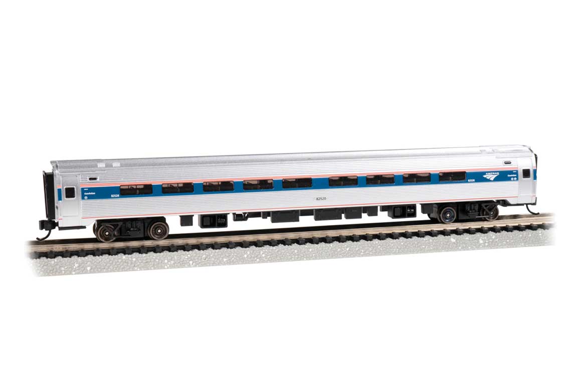 Amfleet I Coach with Lighting - Ready to Run -- Amtrak #82560 (Phase VI, silver, blue, red, white)