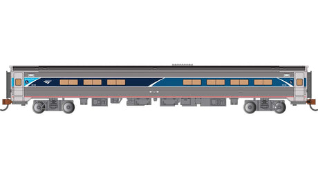 Budd Amfleet I Cafe with Lighting - Ready to Run -- Amtrak #48158 (Phase VII, Business Class, stainless, blue, green, white)