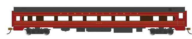 85' Smooth-Side Coach with Interior Lights - Ready to Run -- Pennsylvania Railroad #4263 (Fleet of Modernism; Tuscan, red, black)-1
