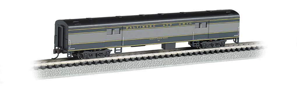 72' Smooth-Side Baggage Car - Ready to Run -- Baltimore & Ohio (blue, gray, black)