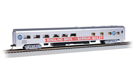85' Smooth-Side Diner w/Lights - Ready to Run -- Ringling Bros. and Barnum & Bailey #63010 (Blue Unit Pie Car, silver, red)