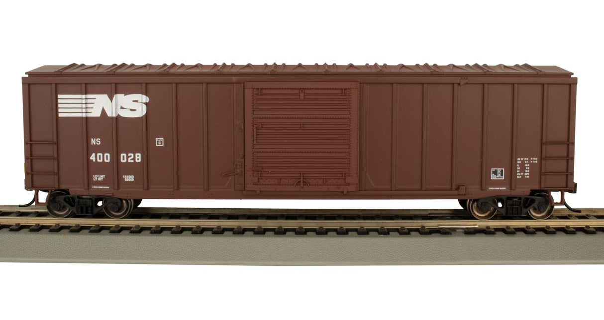 ACF 50'6" Outside-Braced Boxcar - Flashing Rear End Device - Ready-to-Run -- Norfolk Southern #400028 (Boxcar Red)-2