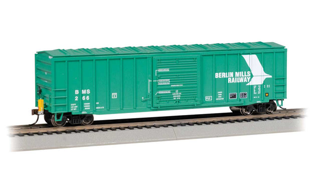 ACF 50'6" Outside-Braced Boxcar - Flashing Rear End Device - Ready to Run -- Berlin Mills Railway BMS #266 (Teal, white)