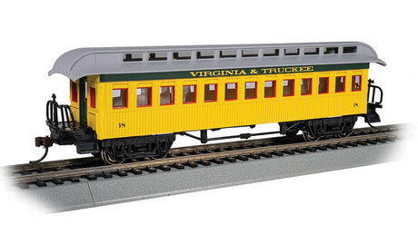 Old Time Wood Coach with Round-End Clerestory Roof - Ready to Run -- Virginia & Truckee (yellow, green)