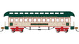 Old-Time Wood Coach with Round-End Clerestory Roof - Ready to Run -- North Pole & Southern Partridge (Christmas, cream, green, red)