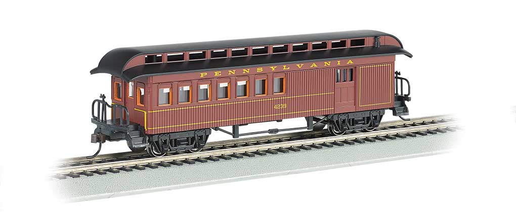 Old Time Wood Combine with Round-End Clerestory Roof - Ready to Run -- Pennsylvania Railroad (Tuscan)