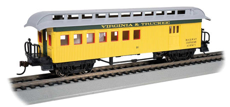 Old Time Wood Combine with Round-End Clerestory Roof - Ready to Run -- Virginia & Truckee (yellow, green)