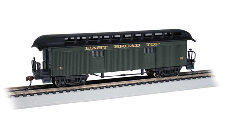 Old Time Wood Baggage with Round-End Clerestory Roof - Ready to Run -- East Broad Top (green, gray)