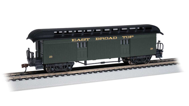 Old Time Wood Baggage with Round-End Clerestory Roof - Ready to Run -- East Broad Top (green, gray)