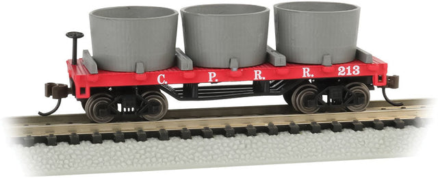 Old-Time Wood Tank Car with 3 Tanks - Ready to Run -- Central Pacific 213 (red)
