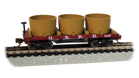 Old-Time Wood Tank Car with 3 Tanks - Ready to Run -- Great Northern (Boxcar Red)