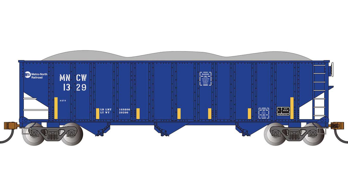 Bethlehem Steel 3-Bay 100-Ton Open Hopper - Ready to Run - Silver Series(R) -- Metro-North #1329 MOW blue, yellow conspicuity marks)