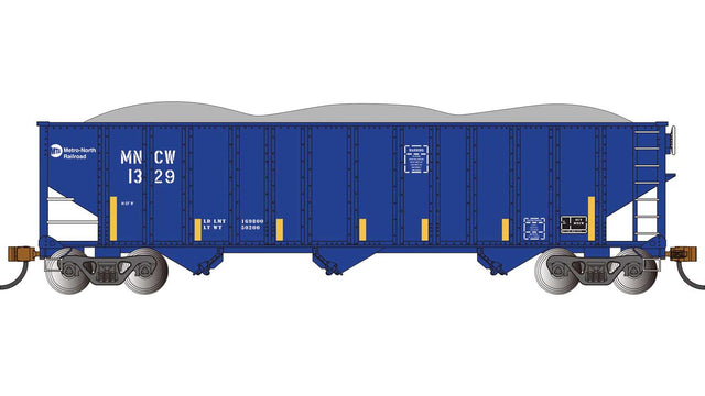 Bethlehem Steel 3-Bay 100-Ton Open Hopper - Ready to Run - Silver Series(R) -- Metro-North #1329 MOW blue, yellow conspicuity marks)